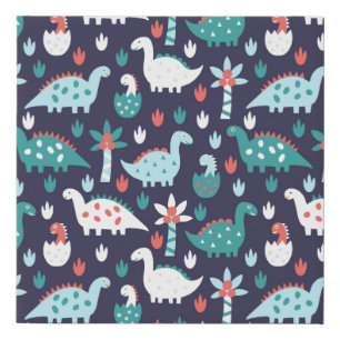 Cute dinosaur seamless pattern faux canvas print
