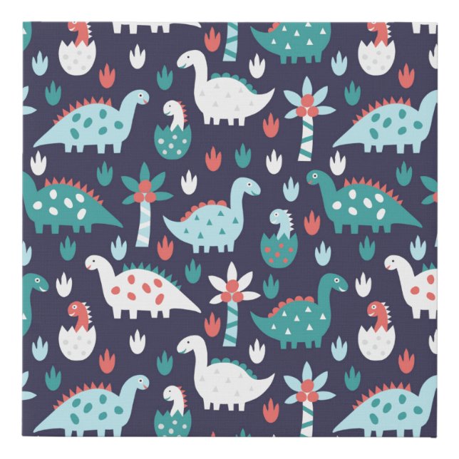 Cute dinosaur seamless pattern faux canvas print (Front)