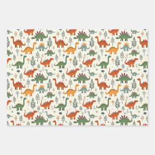 Cute Dinosaur Seamless Pattern Kids Design Wrapping Paper Sheets