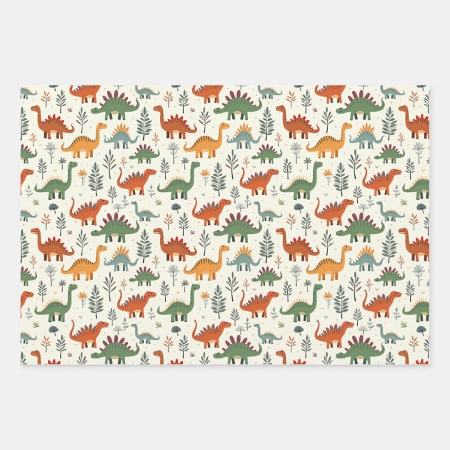 Cute Dinosaur Seamless Pattern Kids Design Wrapping Paper Sheets (Front)