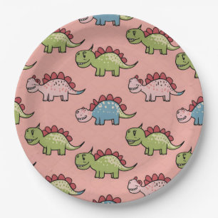 Cute dinosaur seamless pattern paper plates