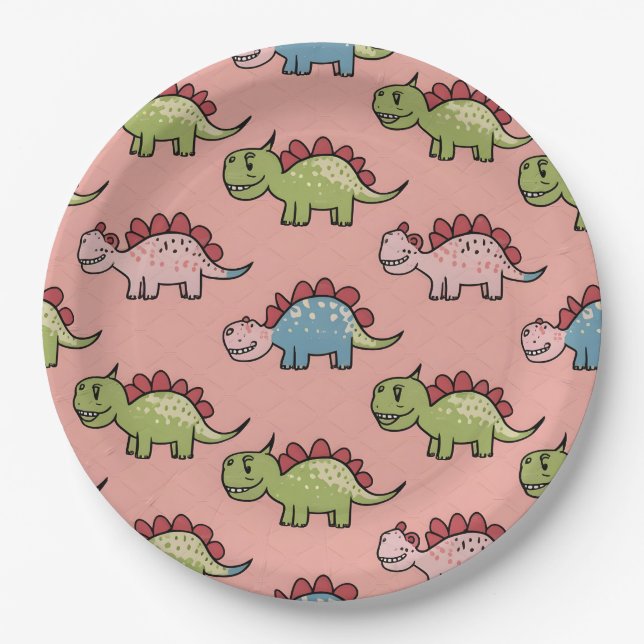 Cute dinosaur seamless pattern paper plates (Front)