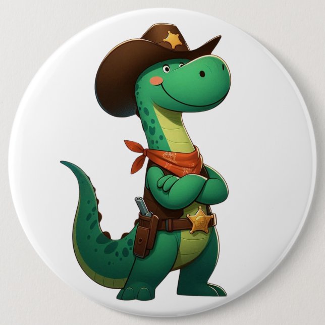 Cute dinosaur sheriff/cowboy  button (Front)