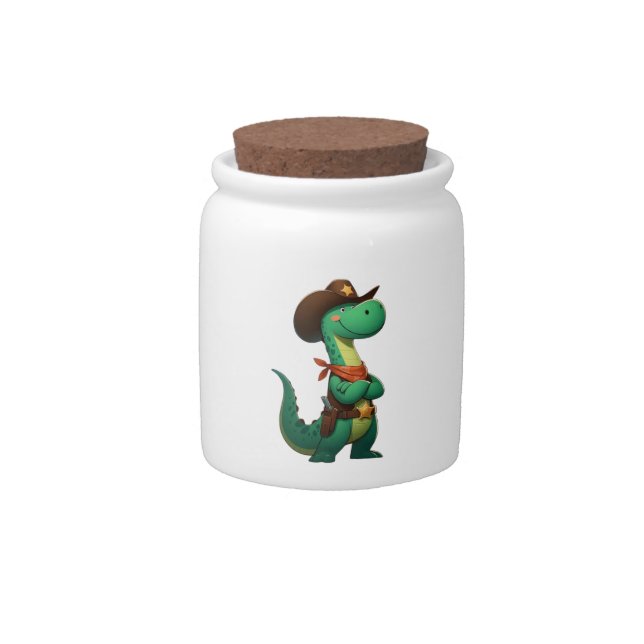Cute dinosaur sheriff/cowboy  candy jar (Front)
