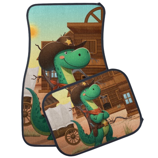 Cute dinosaur sheriff/cowboy  car floor mat (Set)