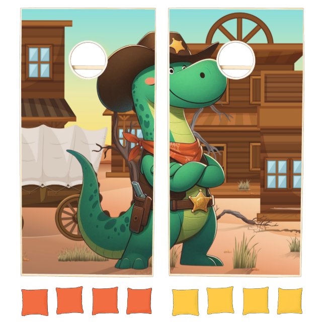 Cute dinosaur sheriff/cowboy  cornhole set (Set)