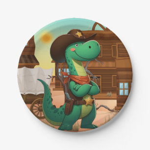 Cute dinosaur sheriff/cowboy paper plates