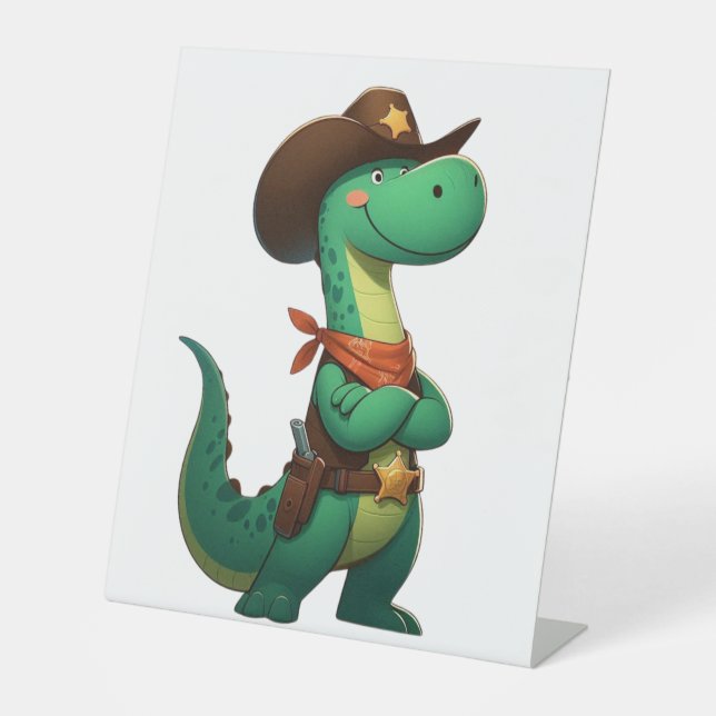 Cute dinosaur sheriff/cowboy  pedestal sign (Front)