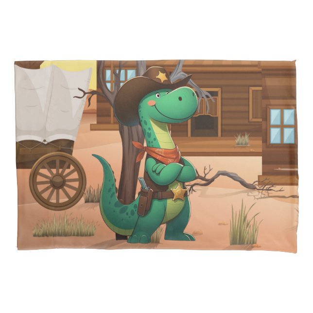 Cute dinosaur sheriff/cowboy  pillow case (Front)