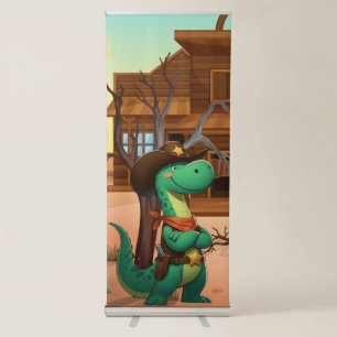 Cute dinosaur sheriff/cowboy retractable banner