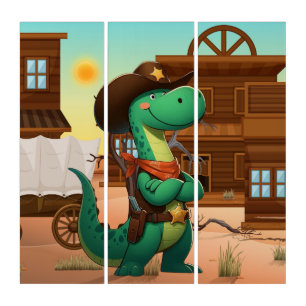 Cute dinosaur sheriff/cowboy triptych