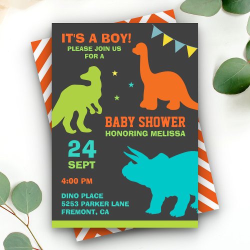 Cute Dinosaur Silhouette Baby Shower Invitation