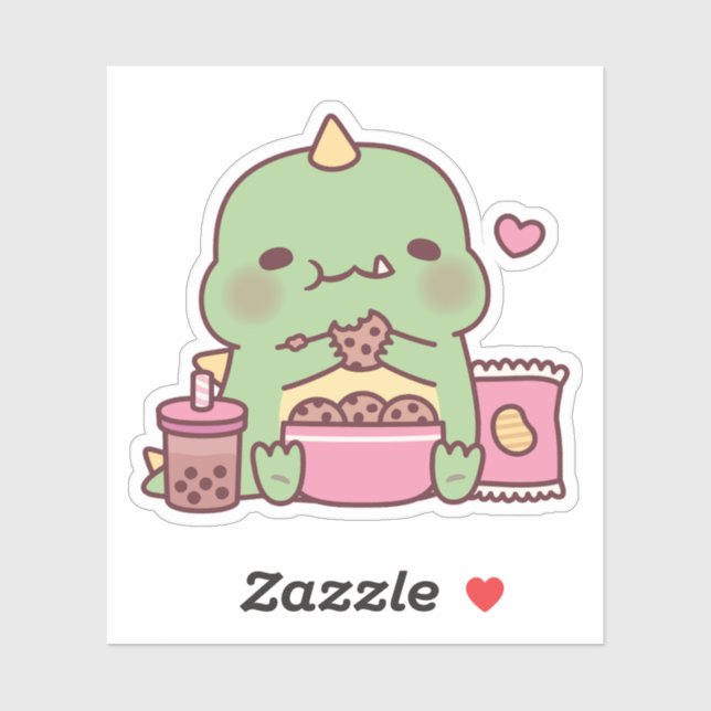 Cute Dinosaur Snacking On Cookies Sticker (Sheet)