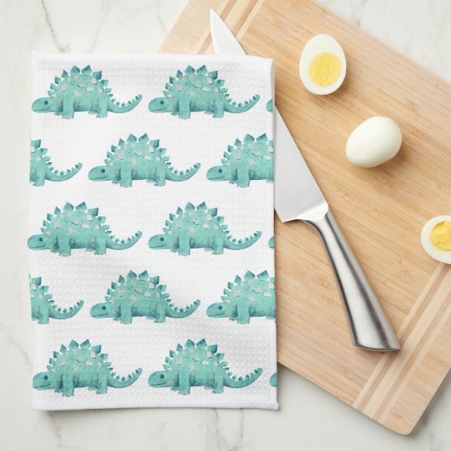 Cute Dinosaur Stegosaurus pattern Kitchen Towel (Quarter Fold)