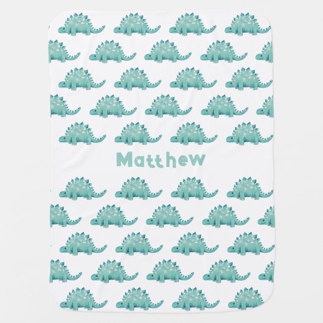 Cute Dinosaur Stegosaurus Personalized Name Baby Blanket (Front)
