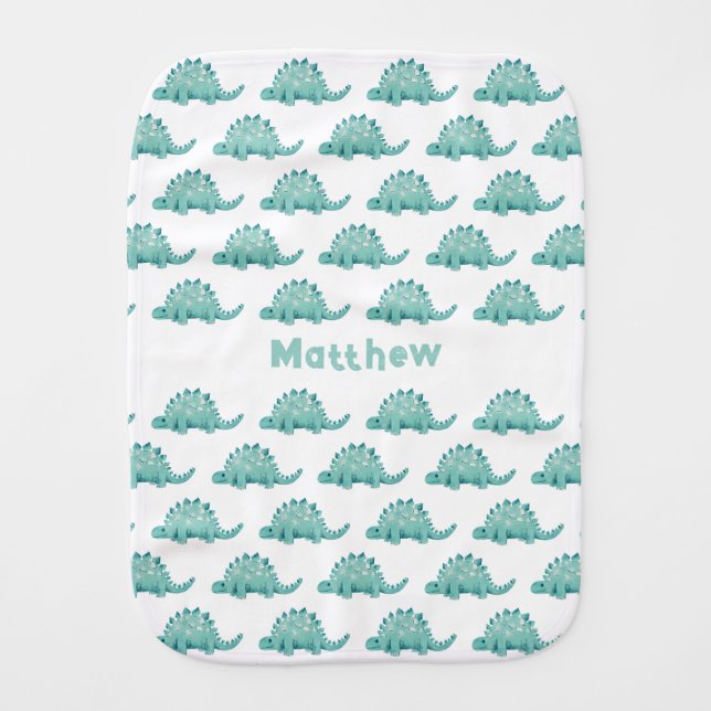 Cute Dinosaur Stegosaurus Personalized Name Baby Burp Cloth (Front)