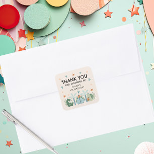 Cute Dinosaur Stomp Birthday Party Thank You Square Sticker