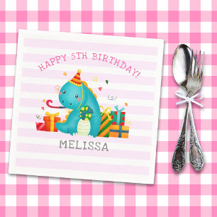 Cute Dinosaur Stomp Chomp and roar Birthday Girl Napkins