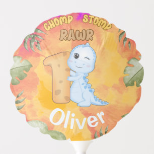 Cute Dinosaur Stomp Chomp Rawr 1st Birthday Party Balloon