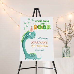 Cute Dinosaur Stomp Chomp Roar Birthday Foam Board