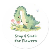 Cute Dinosaur Stop and Smell the Flowers Sticker