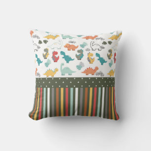 Cute Dinosaur Stripe Pattern Kids Throw Pillow