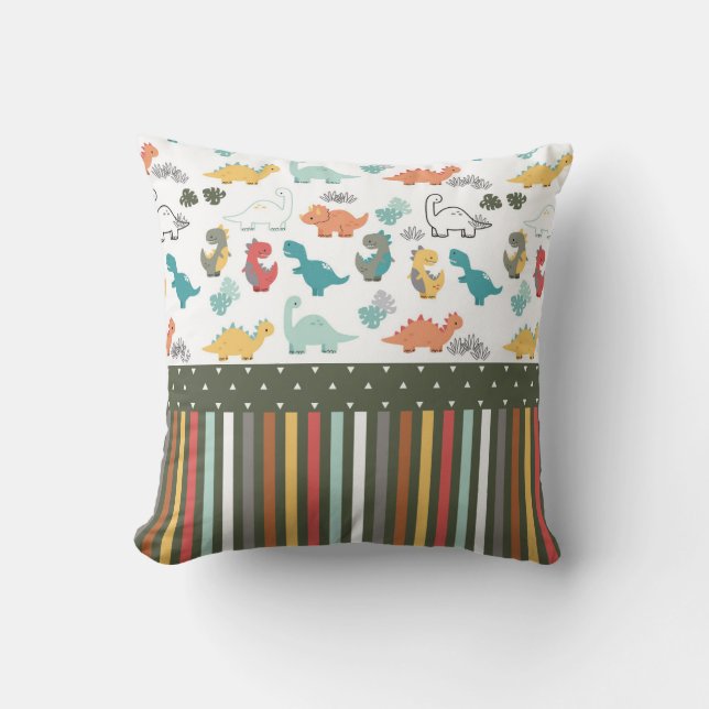 Cute Dinosaur Stripe Pattern Kids Throw Pillow (Front)