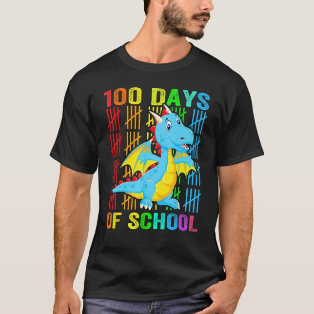 Cute Dinosaur Student Boys Kids Gift 100 Days Of S T-Shirt (Front)
