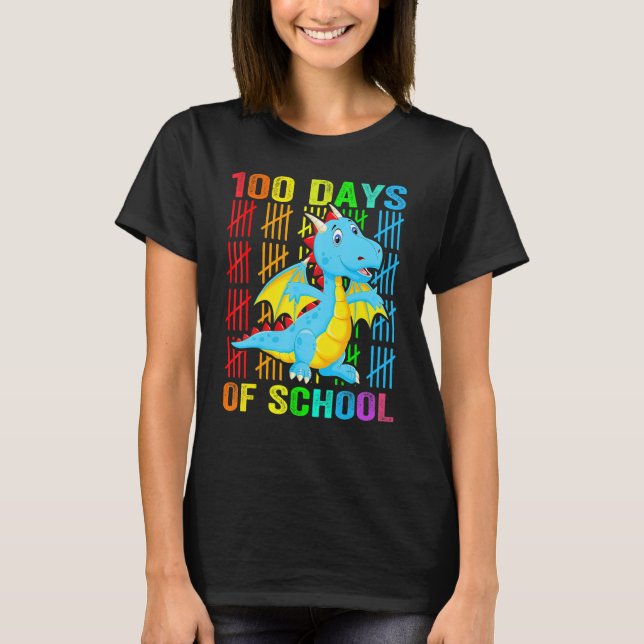 Cute Dinosaur Student Boys Kids Gift 100 Days Of S T-Shirt (Front)