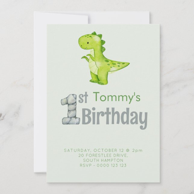 Cute Dinosaur T-REX 1st Birthday Party Boys  Invitation (Front)