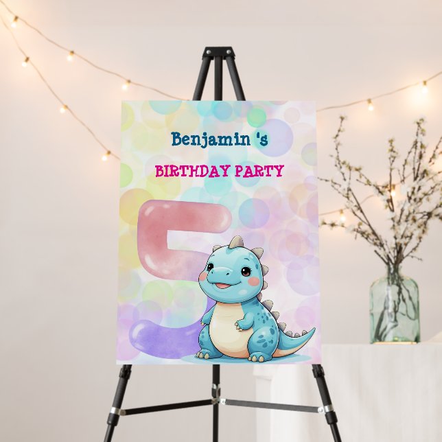 Cute Dinosaur T rex Birthday Party Welcome  Foam Board (In Situ (Stand))