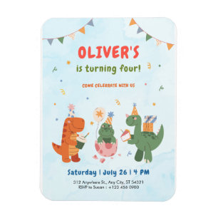 cute dinosaur t-rex boys 4th Birthday Invitation Magnet