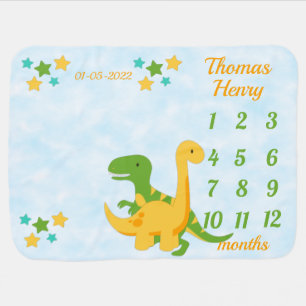 Cute Dinosaur T-rex Milestone Baby Blanket