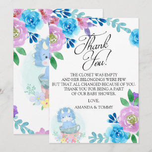 Cute Dinosaur Teacup Baby Shower Thank You Card