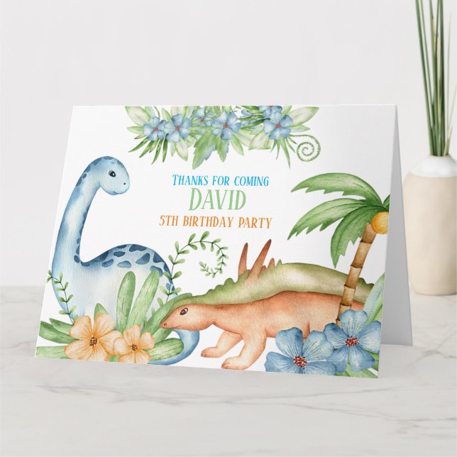 Cute Dinosaur Thank you card birthday party  (Front)