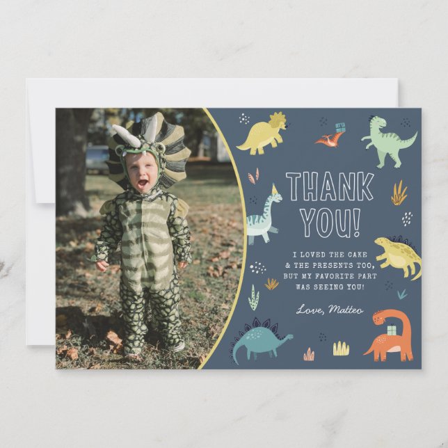 Cute Dinosaur Thank You Card with Photo (Front)