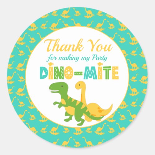 Cute Dinosaur Thank You Classic Round Sticker