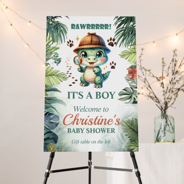 Cute Dinosaur Theme Baby Shower Foam Board Sign (In Situ (Stand))