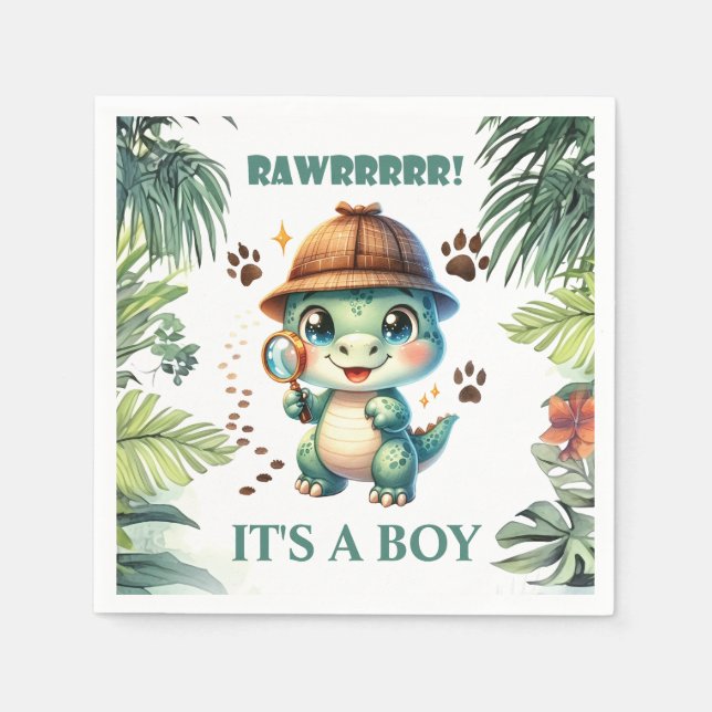 Cute Dinosaur Theme Baby Shower Napkins (Front)
