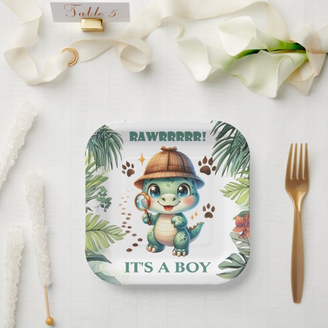 Cute Dinosaur Theme Baby Shower Paper Plates (Wedding)