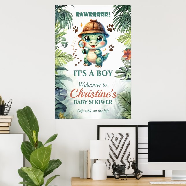 Cute Dinosaur Theme Baby Shower Poster (Home Office)