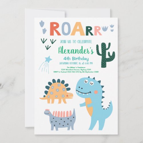 Cute Dinosaur Theme Birthday Party Invitation