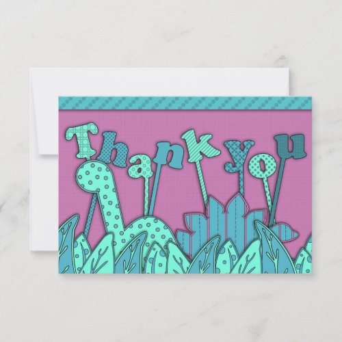 Cute Dinosaur Theme Flat Thank You Note Turquoise Personalized Invite