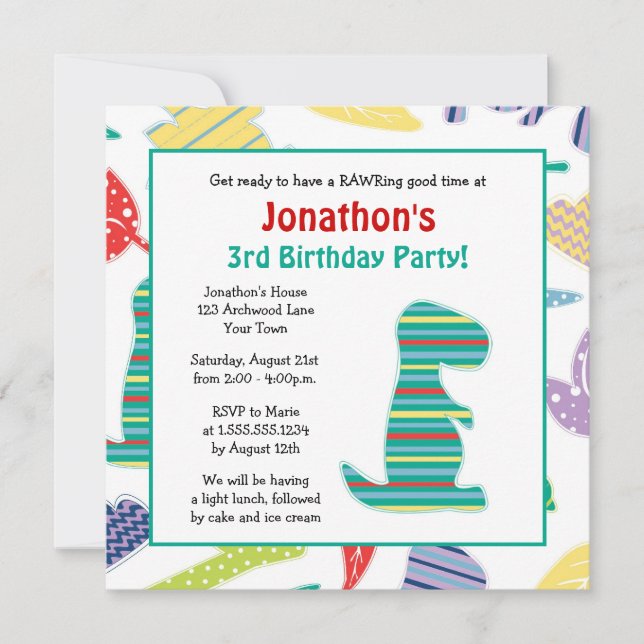 Cute Dinosaur Theme Kids Birthday Party Invitation (Front)