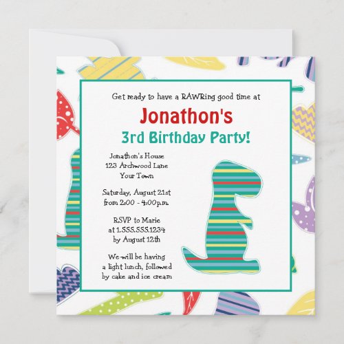 Cute Dinosaur Theme Kids Birthday Party Invitation
