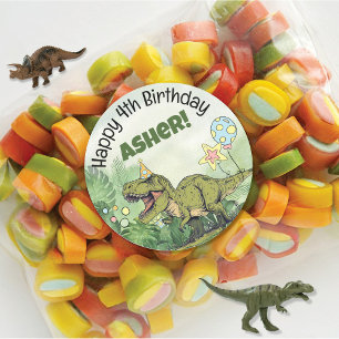 Cute Dinosaur Theme Kids Name Birthday Party Classic Round Sticker