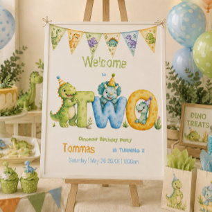 Cute Dinosaur Themed 2nd Birthday Welcome Foam Board