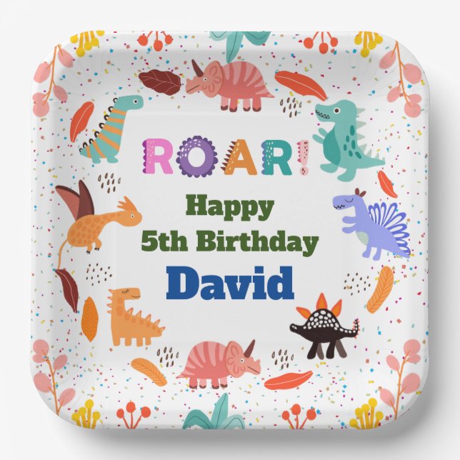 Cute Dinosaur themed birthday party paper plates  (Front)