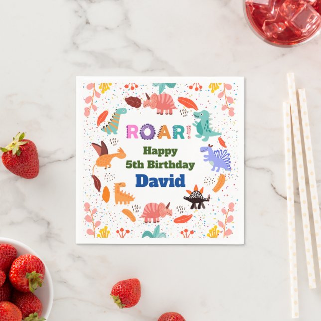 Cute Dinosaur themed birthday party tableware  Napkins (Insitu)