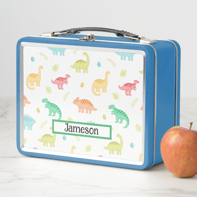 Cute Dinosaur-themed Pattern Name  Metal Lunch Box (In Situ)